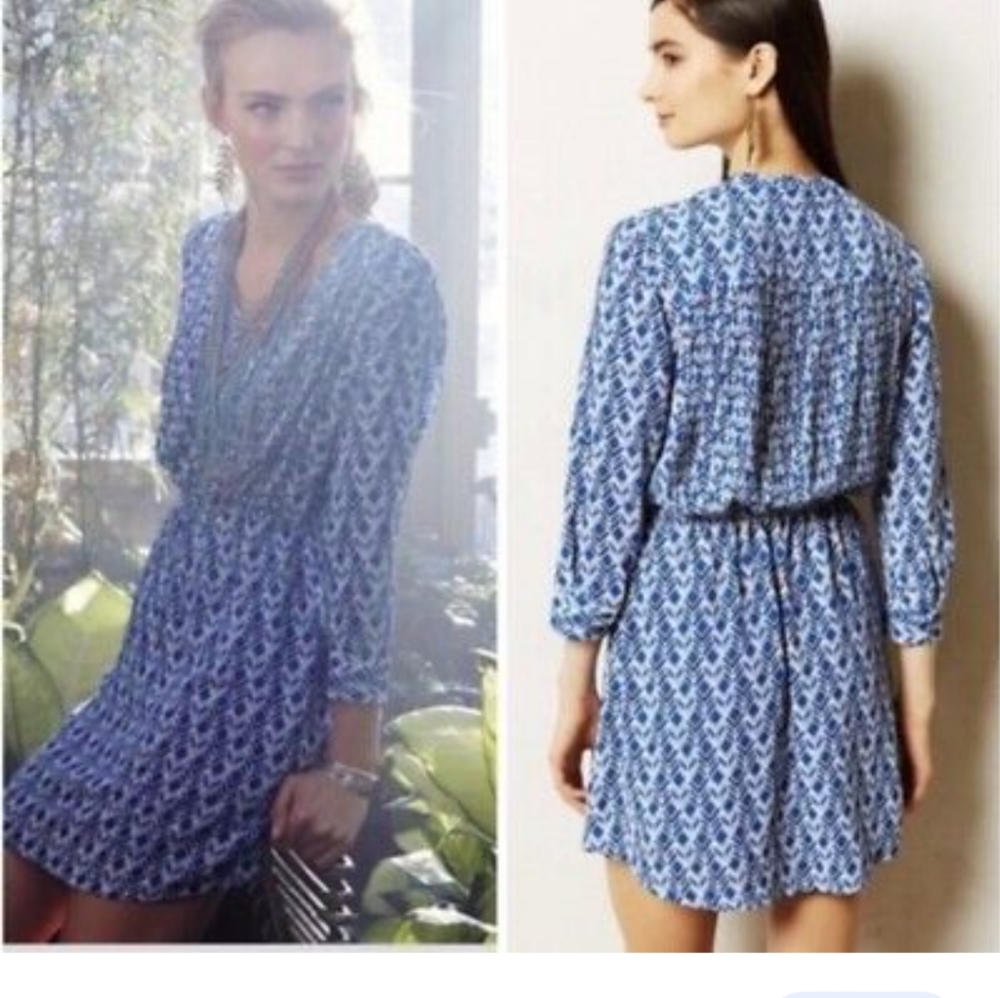 Anthropologie Maeve Galen DressGeo-Print Bkue\ White SZ.S